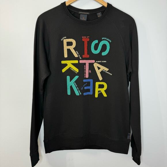 Scotch & Soda Risktaker Embroidered Sweatshirt Black Cotton French Terry Men's M - Picture 6 of 12